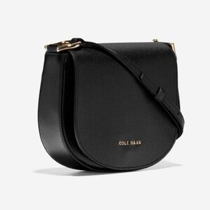 Cole Haan black pebble leather small crossbody saddle bag